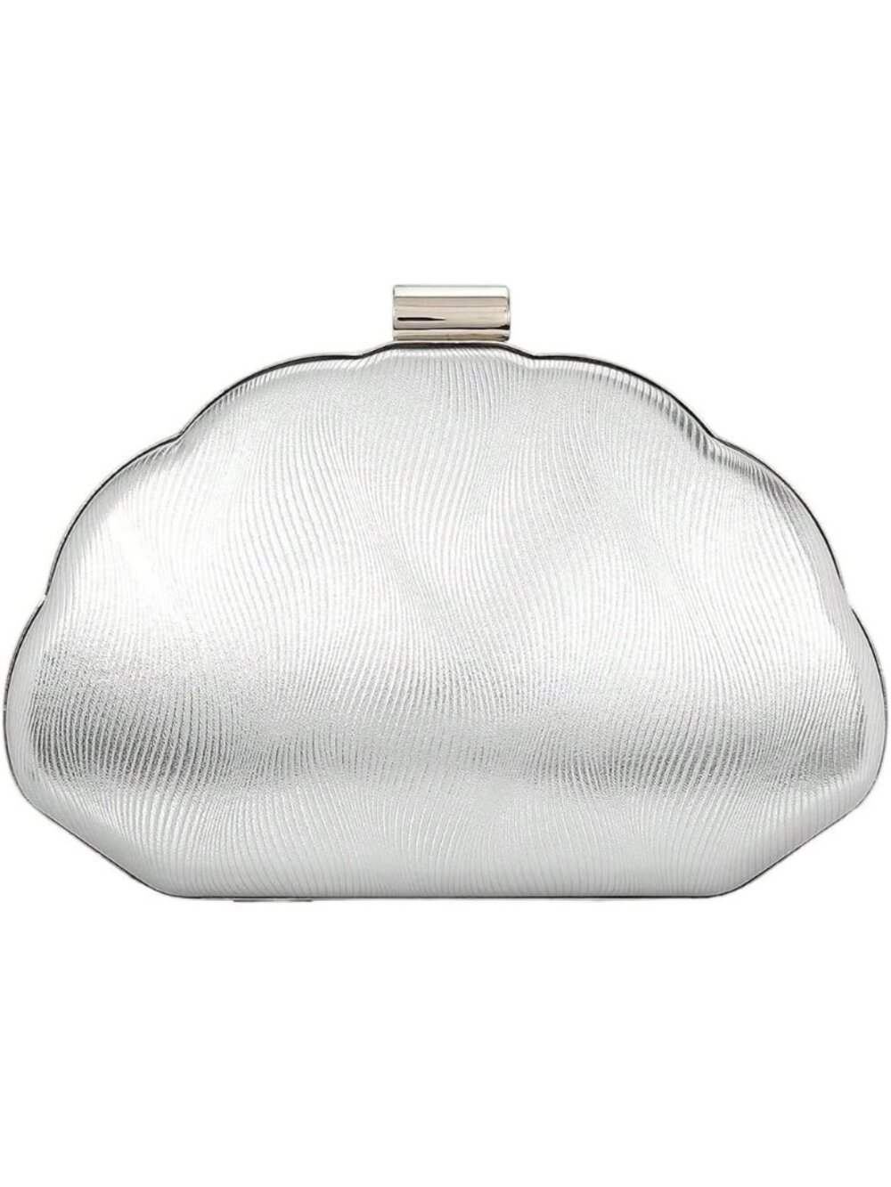 Women's Plain Silver Pull On SeaShell Clutch Ruched Design Purse Evening Bag